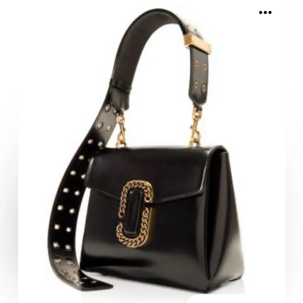 NEW Marc Jacobs Black  Polished Leather Double J St Marc Satchel Crossbody